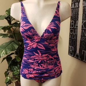 Tommy Bahama One piece pink & navy blue swimsuit.